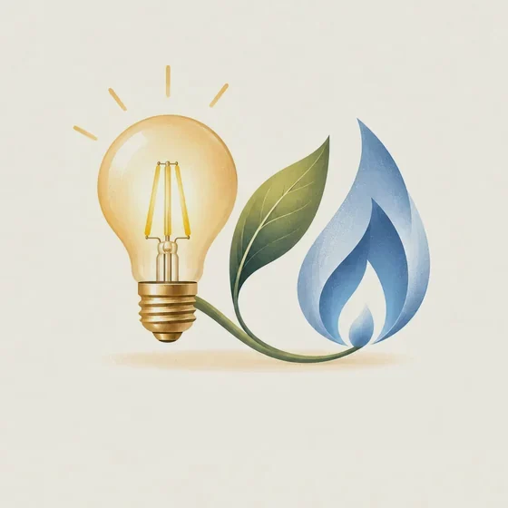 Una lampadina e una fiamma: luce e gas
